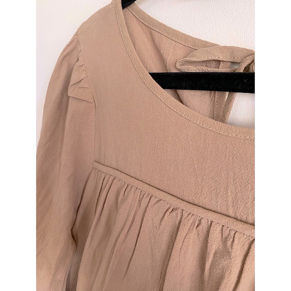 NWT Loveriche Tan Babydoll Mini Dress Tunic with Bow tie Back and Long Sleeves L - Picture 4 of 7